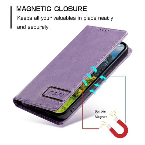 Funda de cuero magnético con textura retro RFID TTUDRCH para Motorola Edge 60 Pro (morado)