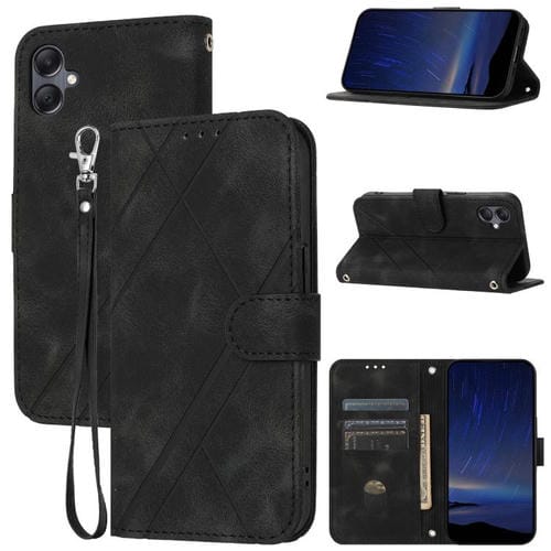 Funda de cuero con relieve y cordón para Samsung Galaxy A07 4G / A06 4G (negra)