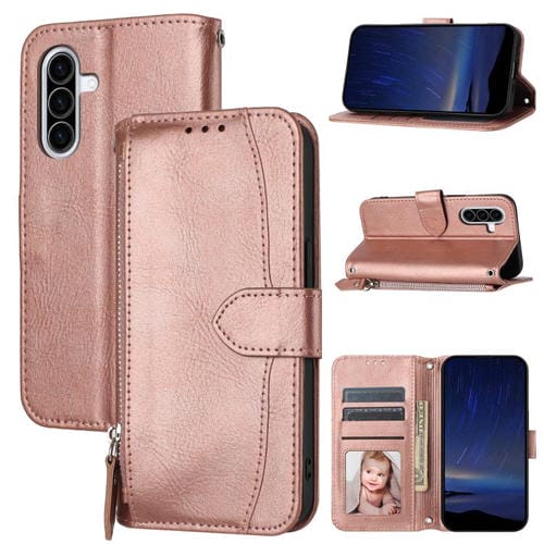 Funda de cuero con cremallera y diseño de aceite para Samsung Galaxy A17 5G / A26 5G (oro rosa)