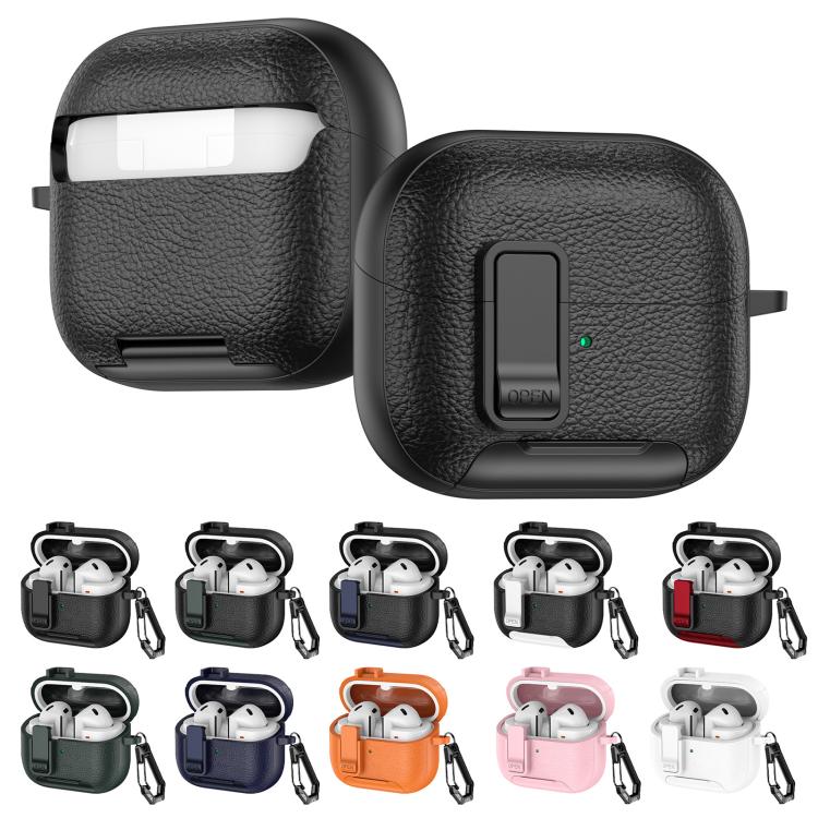 Funda de cuero con textura para auriculares inalámbricos Samsung Galaxy Buds 3/Buds 3 Pro, con gancho y soporte (naranja)