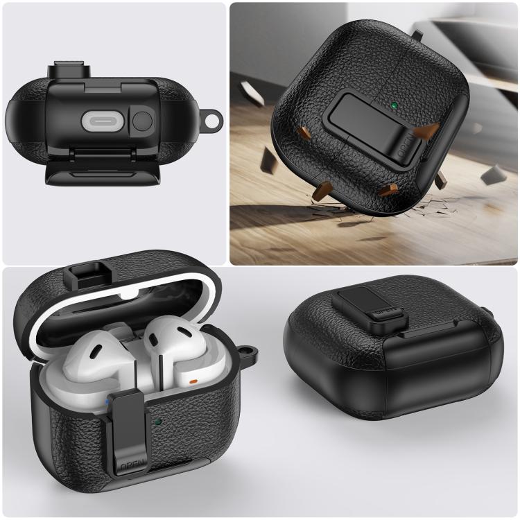 Funda de cuero con textura para auriculares inalámbricos Samsung Galaxy Buds 3/Buds 3 Pro, con gancho y soporte (naranja)