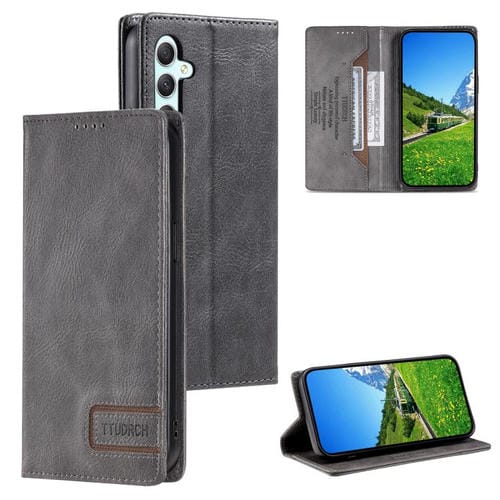 Funda de cuero magnético con textura retro RFID TTUDRCH para Samsung Galaxy A17 5G (gris)