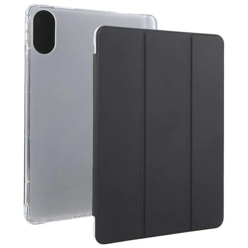 Funda de cuero inteligente de TPU transparente de 3 pliegues para Xiaomi Redmi Pad 2 con ranura para bolígrafo (negra)