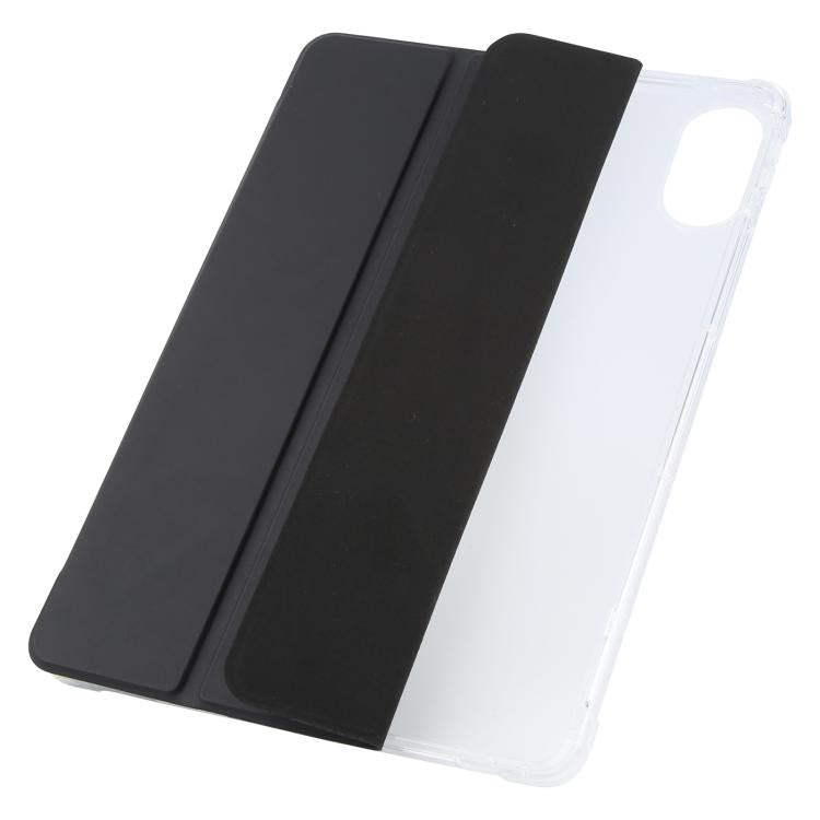 Funda de cuero inteligente de TPU transparente de 3 pliegues para Xiaomi Redmi Pad 2 con ranura para bolígrafo (negra)