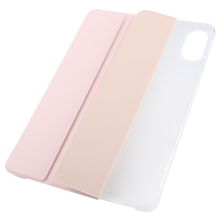 Funda de cuero inteligente de TPU transparente de 3 pliegues para Xiaomi Redmi Pad 2 con ranura para bolígrafo (rosa arena)