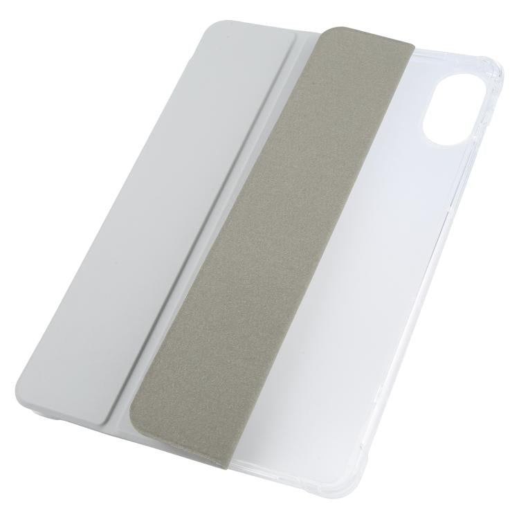Funda de cuero inteligente de TPU transparente de 3 pliegues para Xiaomi Redmi Pad 2 con ranura para bolígrafo (gris espacial)
