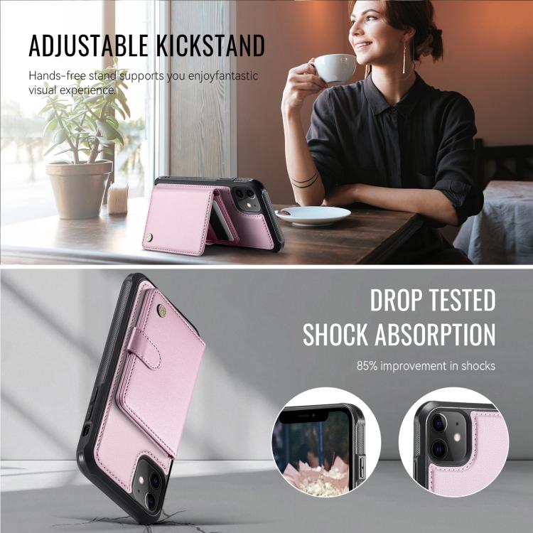 JEEHOOD J09 - Funda de cuero con hebilla para iPhone 11, estilo magnético, RFID, MagSafe (rosa)