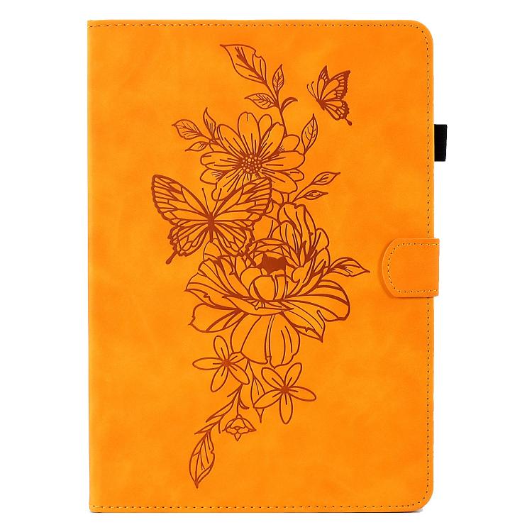 Funda de cuero con relieve de mariposa y peonía para Xiaomi Redmi Pad 2 (caqui)