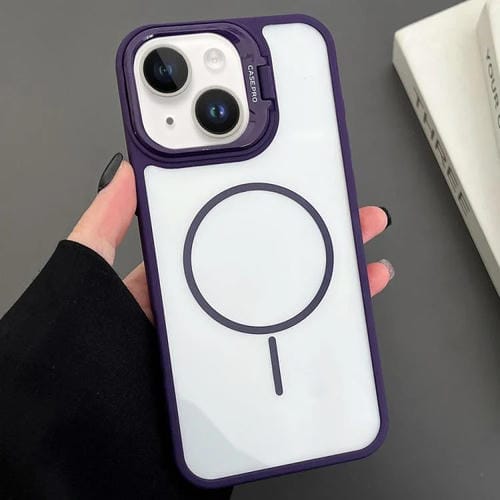 Funda magnética MagSafe para iPhone 13 con soporte para lente de PC (morado)