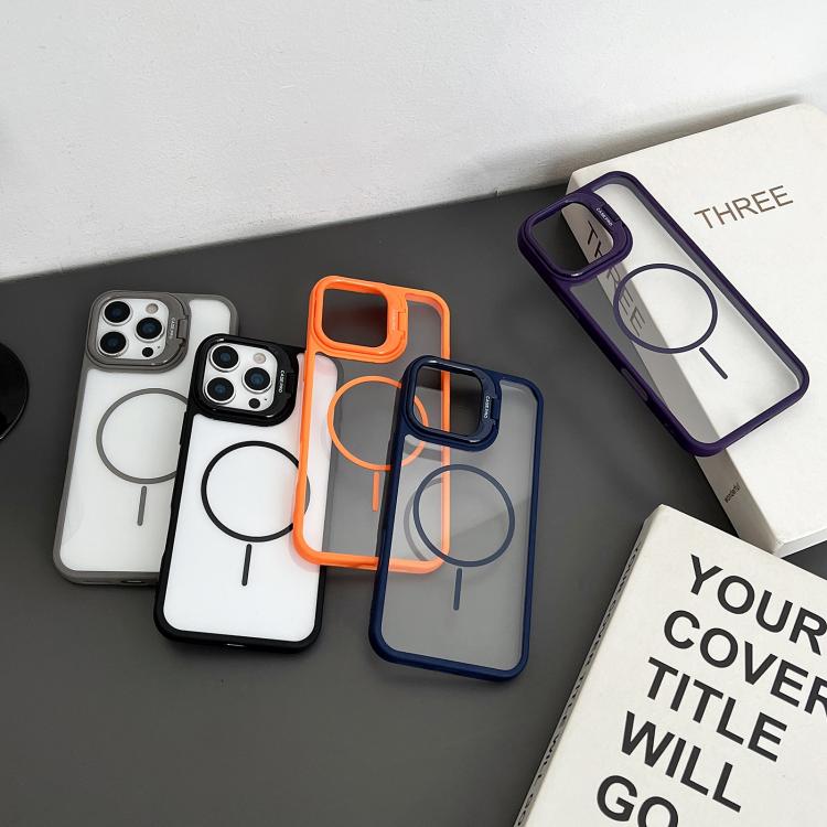 Funda magnética MagSafe para iPhone 14 Pro con soporte para lente de PC (naranja)