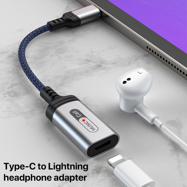 Adaptador de audio para auriculares MH-306 USB-C/Tipo C a 8 pines con luz indicadora (negro)