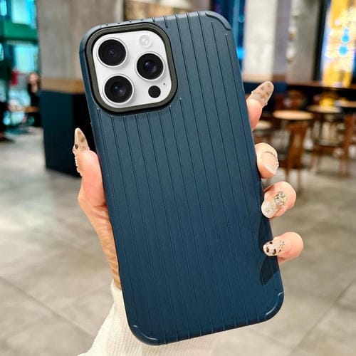 Funda MagSafe de cobertura total para iPhone 16 Pro con diseño inspirado en equipaje (azul oscuro)
