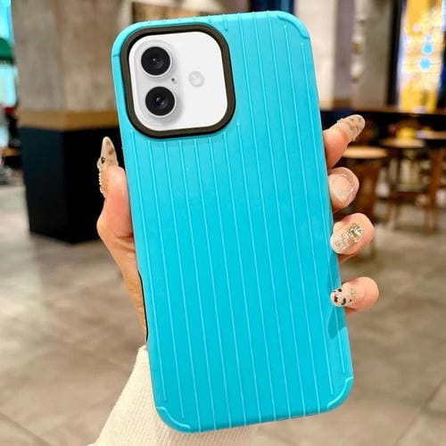 Funda MagSafe de cobertura total para iPhone 16 Plus con diseño inspirado en maletas (azul claro)