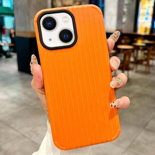 Funda MagSafe de cobertura total para iPhone 15 Plus con diseño inspirado en maletas (amarilla)