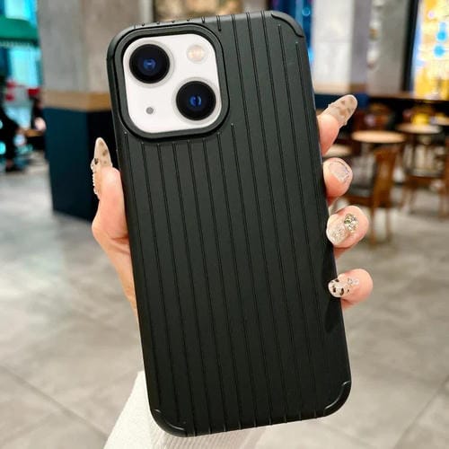 Funda MagSafe de cobertura total para iPhone 13 con diseño inspirado en equipaje (negra)