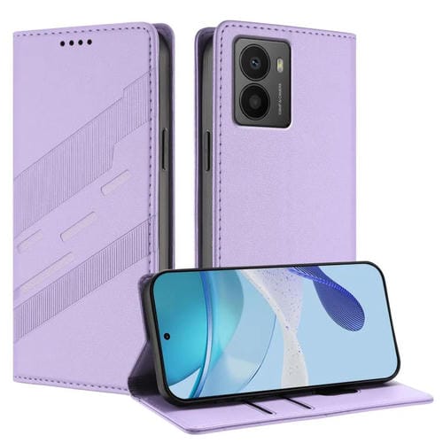 Funda de cuero retro con relieve para teléfono HMD Fusion (morado claro)