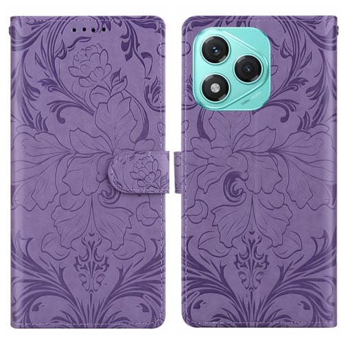 Funda de cuero con estampado floral en relieve global para Honor 400 Lite (morado)