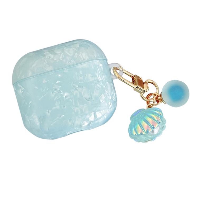 Estuche para auriculares AirPods 4 con textura de perla y hebilla colgante (azul claro)