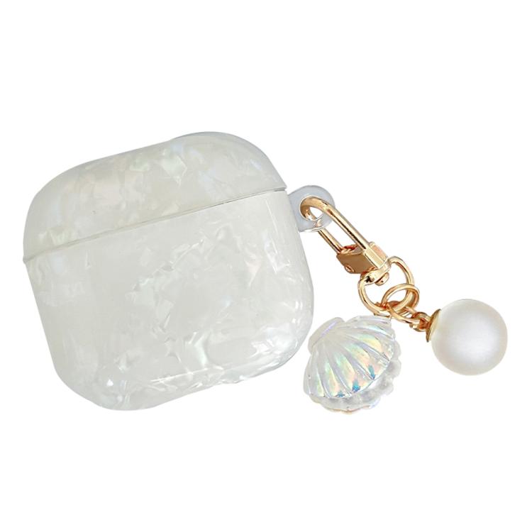 Estuche para AirPods 4 con textura de perla y hebilla colgante (blanco)