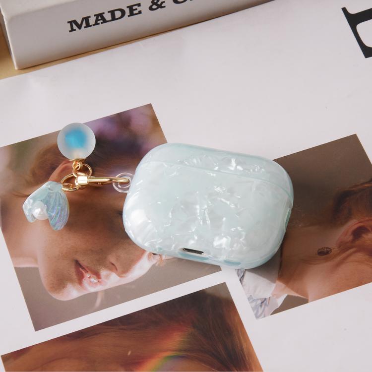 Estuche para AirPods Pro 2 con textura de perla y hebilla colgante (azul claro)