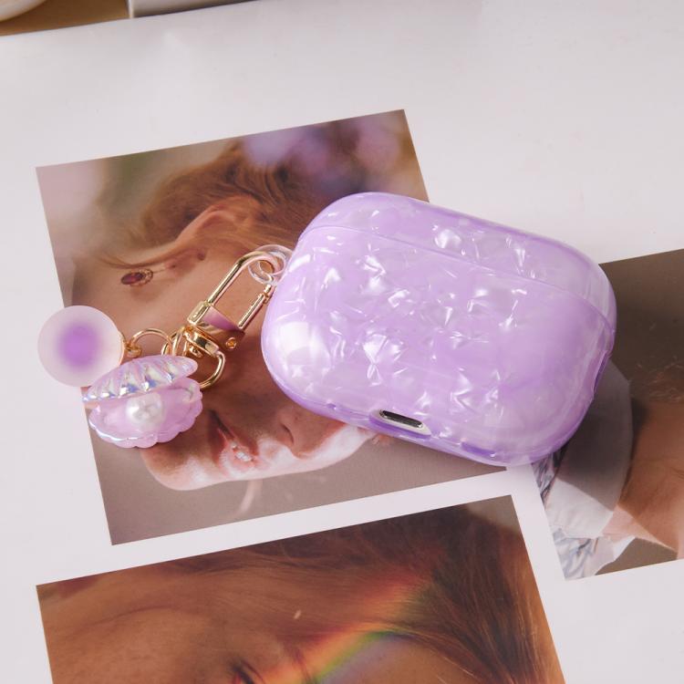 Estuche para AirPods Pro 2 con textura de perla y hebilla colgante (morado claro)
