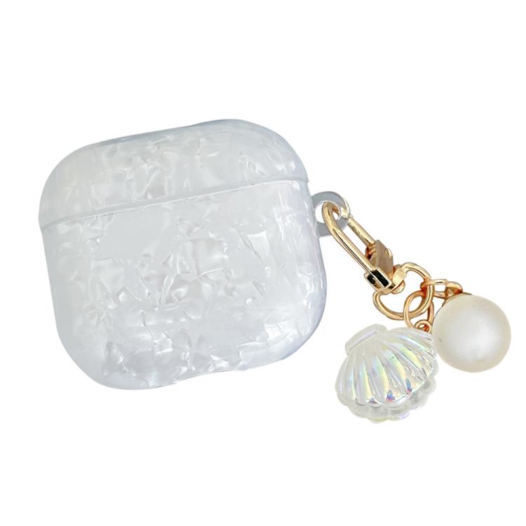 Estuche para auriculares AirPods 3 con textura de perla y hebilla colgante (blanco)
