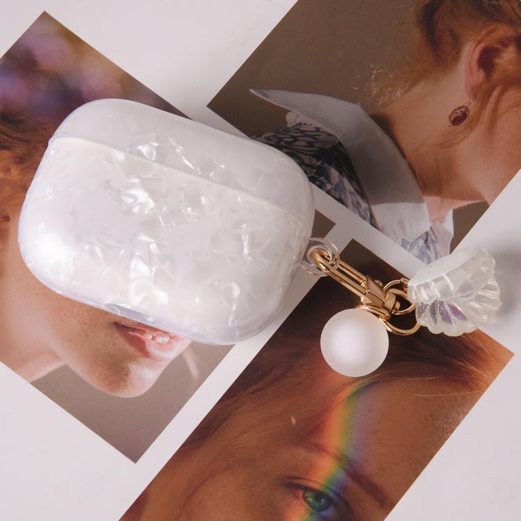 Estuche para auriculares AirPods Pro con textura de perla y hebilla colgante (blanco)