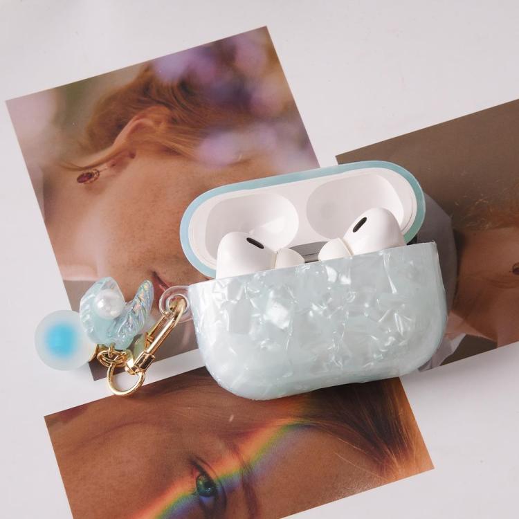 Estuche para auriculares AirPods Pro 2 con textura de perla y hebilla colgante (colorido)