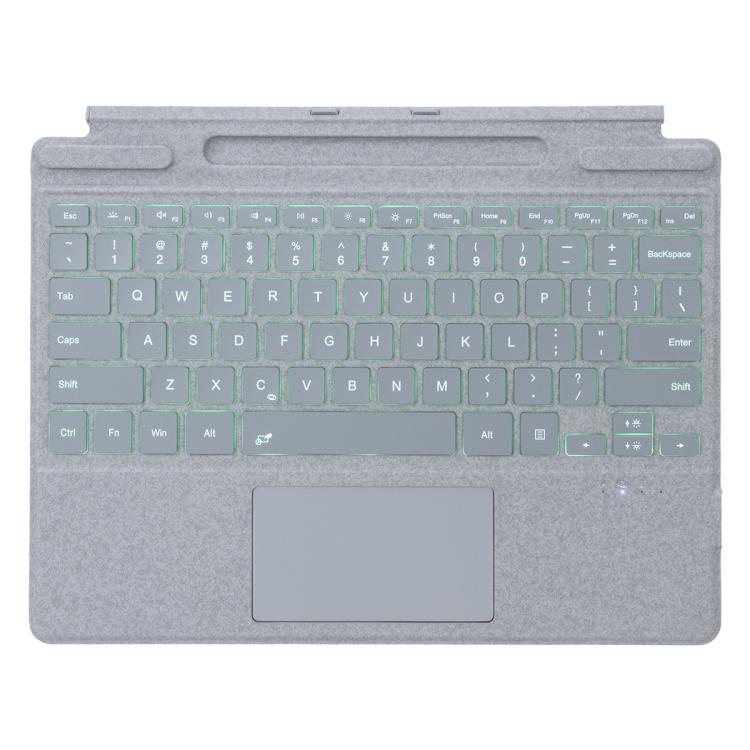 Teclado Bluetooth con panel táctil y retroiluminación de un solo color para Microsoft Surface Pro 9/10/11/12 (gris claro)