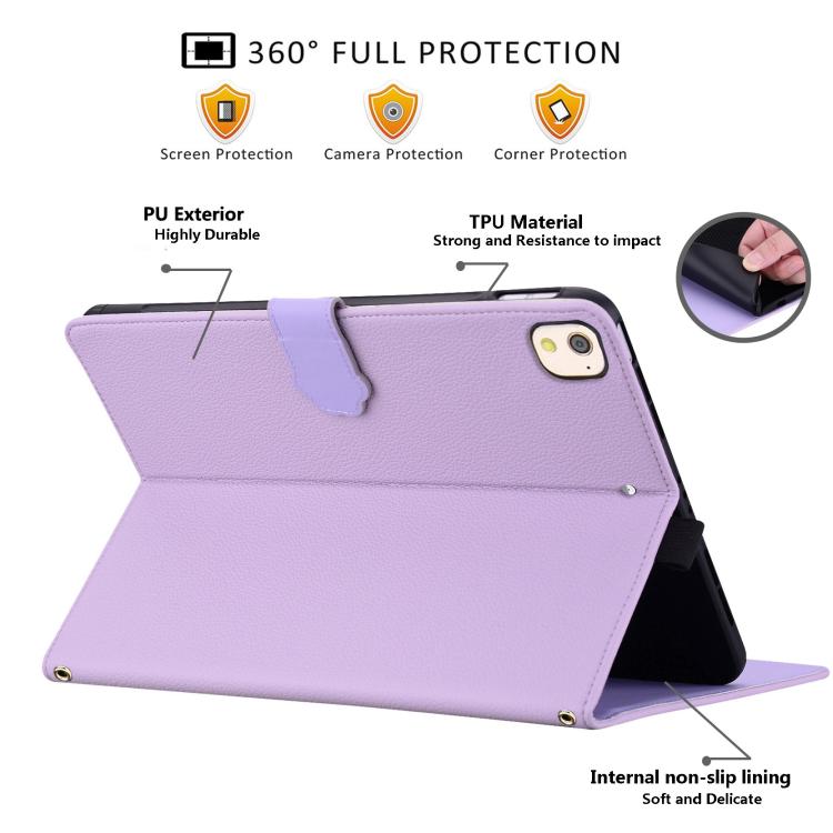 Funda inteligente de piel de lichi con tacto de gato para iPad 10.2 2021 / Air 10.5 (morada)