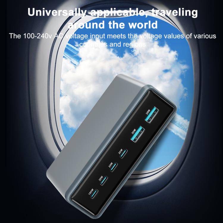 Cargador rápido de escritorio multifunción GaN de 6 puertos, 200 W, 4 USB-C/Tipo C y 2 USB-A, enchufe estadounidense (amarillo)