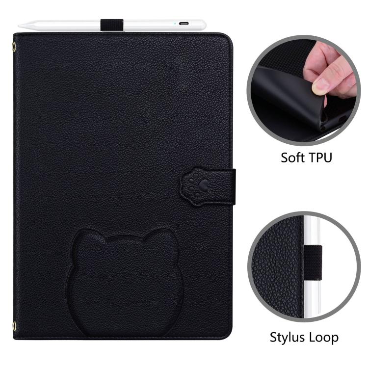Funda de piel de lichi con tacto de gato para Xiaomi Pad 7 (negra)