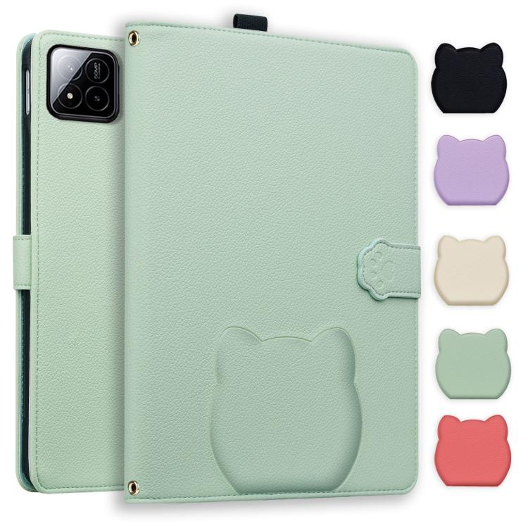 Funda de piel de lichi con tacto de gato para Xiaomi Pad 7 (verde)