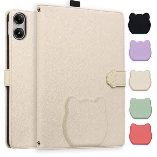 Funda de piel de lichi con tacto de gato para Xiaomi Redmi Pad Pro/Poco Pad (blanco albaricoque)