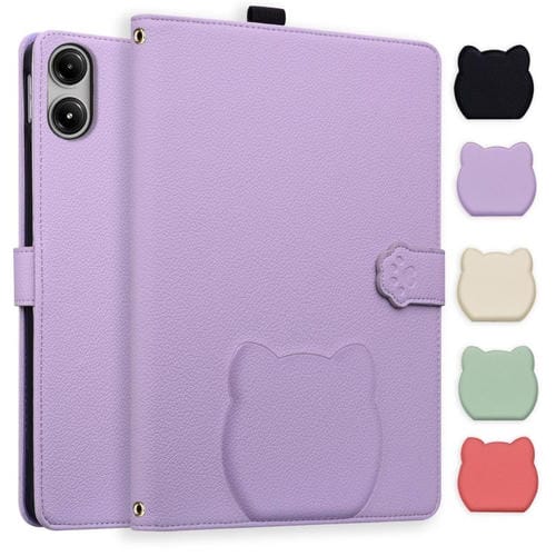Funda de piel de lichi con tacto de gato para Xiaomi Redmi Pad Pro/Poco Pad (morada)