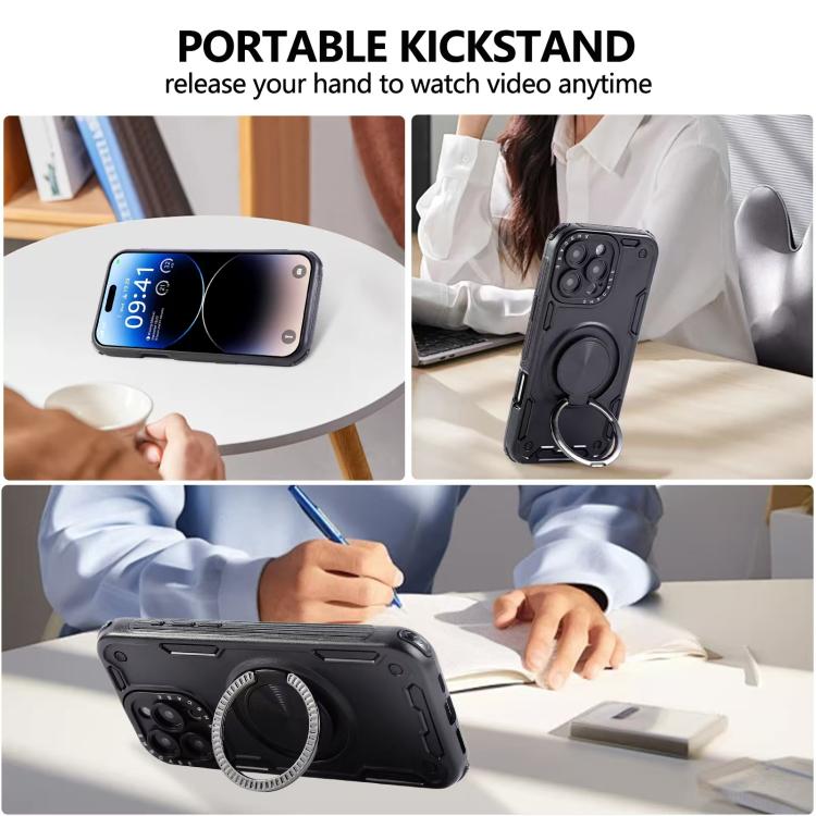 Funda magnética con rotación de 360 grados y mecanismo de tres núcleos para iPhone 12 (negra)