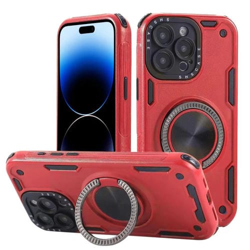 Funda magnética con rotación de 360 grados y mecanismo de tres núcleos para iPhone 14 Pro Max (roja)