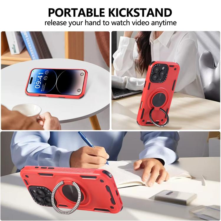 Funda magnética con rotación de 360 grados y mecanismo de tres núcleos para iPhone 14 Pro Max (roja)