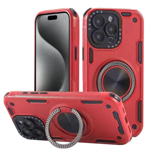 Funda magnética con rotación de 360 grados y mecanismo de tres núcleos para iPhone 15 Pro Max (roja)