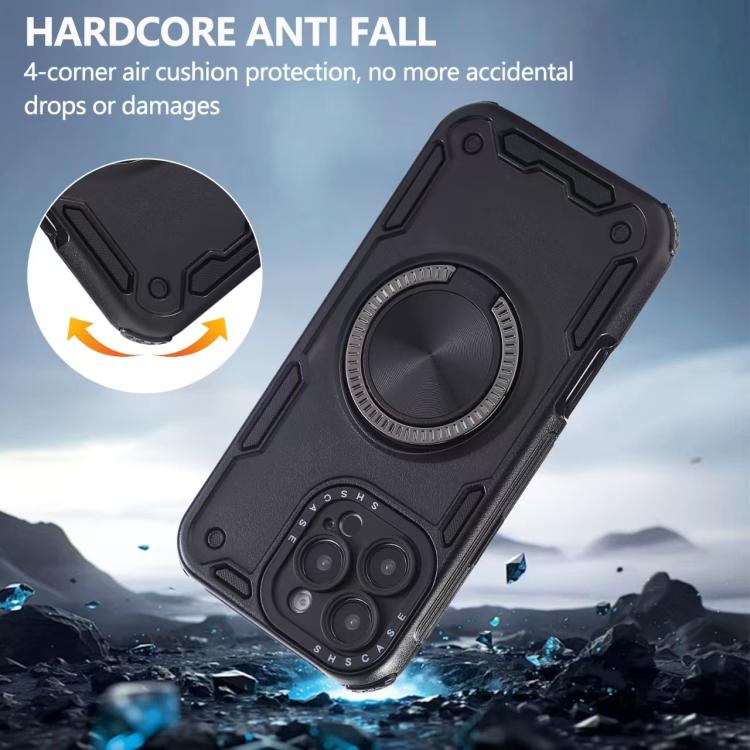 Funda magnética con rotación de 360 grados y mecanismo de tres núcleos para iPhone 16 (negra)