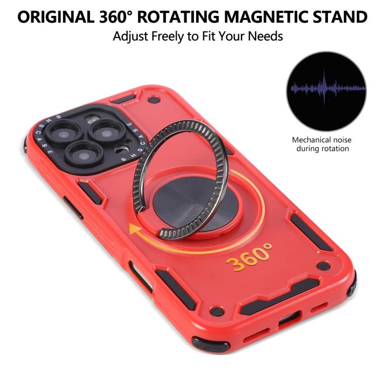 Funda magnética con rotación de 360 grados y mecanismo de tres núcleos para iPhone 16 Plus (roja)