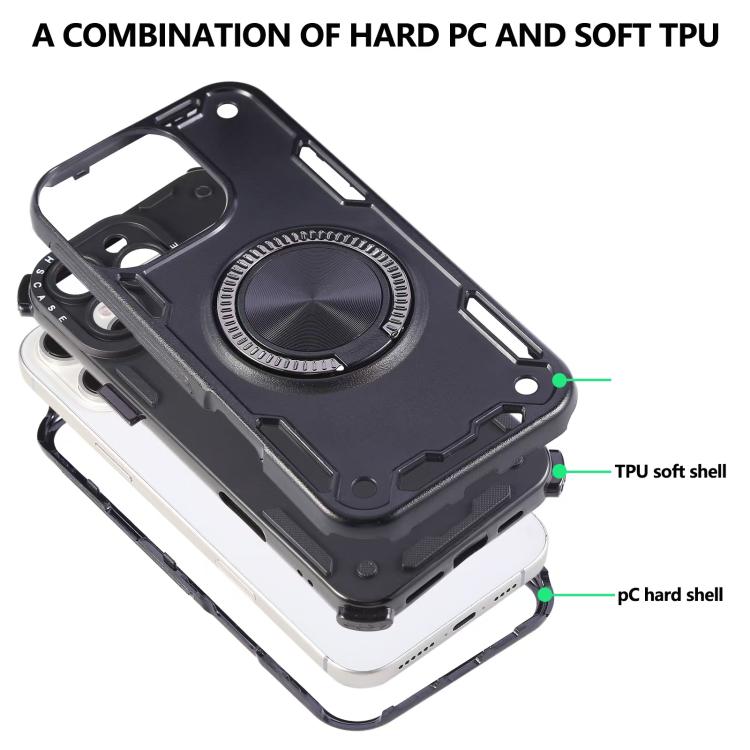 Funda magnética con rotación de 360 grados y mecanismo de tres núcleos para iPhone 12 (negra)