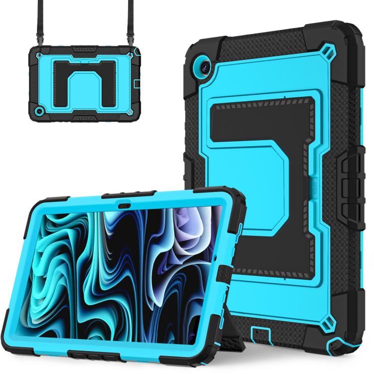 Funda de silicona hidrófuga para Samsung Galaxy Tab S10 FE/S9 con correa para el hombro (negro y azul)
