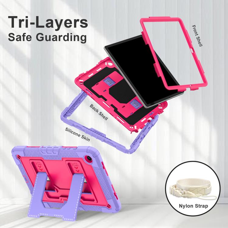 Funda de silicona hidrófuga para Samsung Galaxy Tab S10 FE/S9 con correa para el hombro (morado, rosa y rojo)