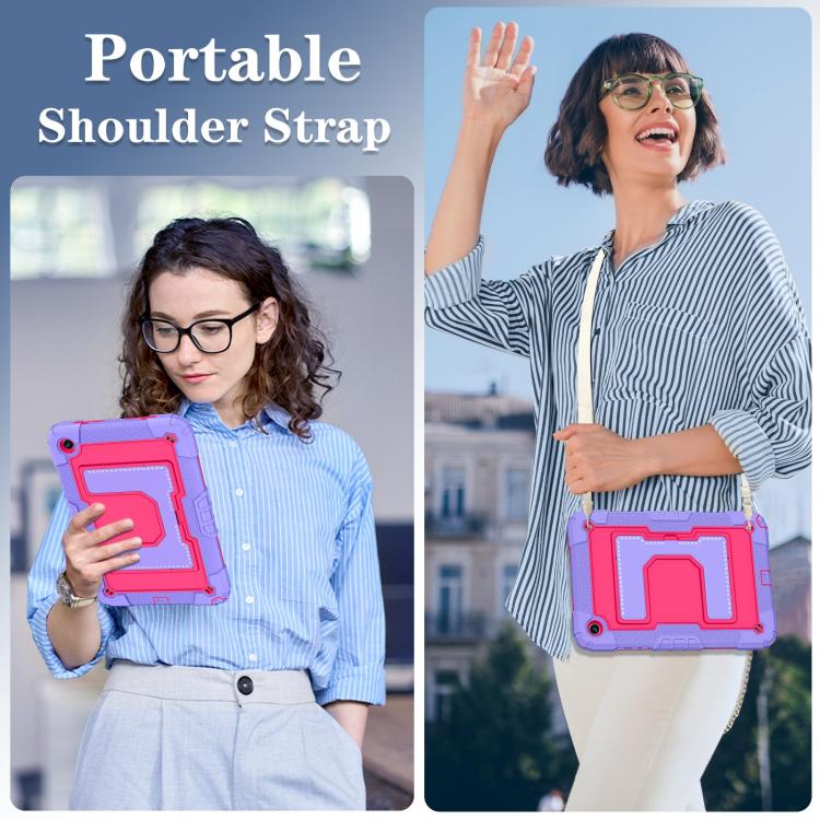 Funda de silicona hidrófuga para Samsung Galaxy Tab S10 FE/S9 con correa para el hombro (morado, rosa y rojo)
