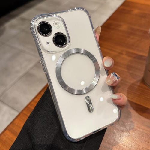Funda de acrílico transparente MagSafe para iPhone 15 Plus (plateada)