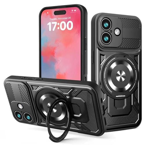 Funda protectora con soporte giratorio MagSafe para iPhone 17 (negra)