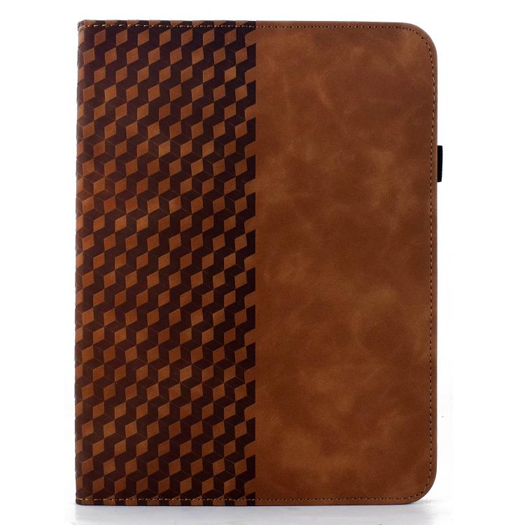 Funda de cuero inteligente con relieve de rombos y rotación para Samsung Galaxy Tab S10 FE/S9 (marrón)