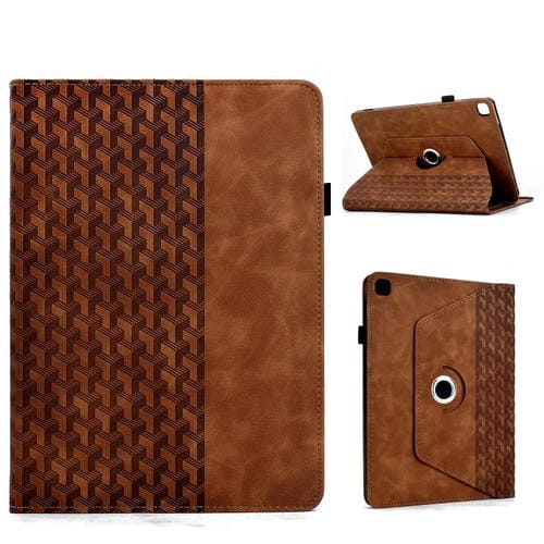 Funda de cuero inteligente con diseño de bloques de construcción giratorios y relieve para Samsung Galaxy Tab S6 Lite 2024 (marrón)