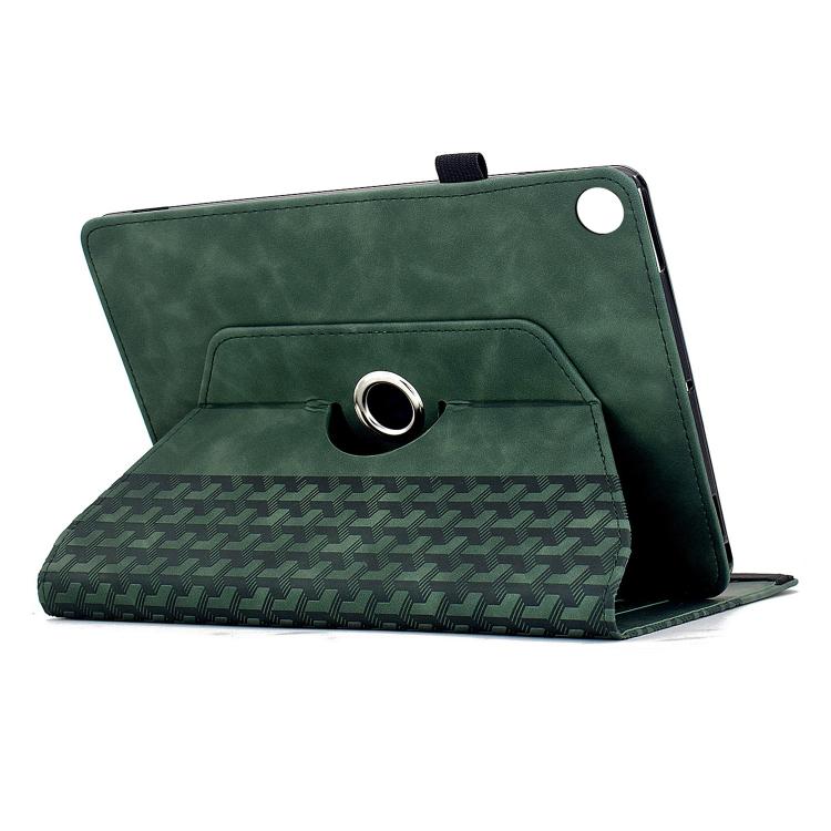 Funda de cuero inteligente con relieve y bloques de construcción giratorios para Samsung Galaxy Tab A9+ (verde)